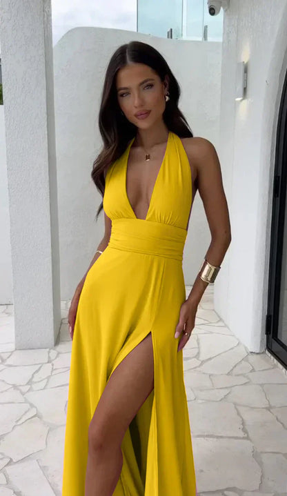 Nora | Alluring Deep V-Neck Split Dress
