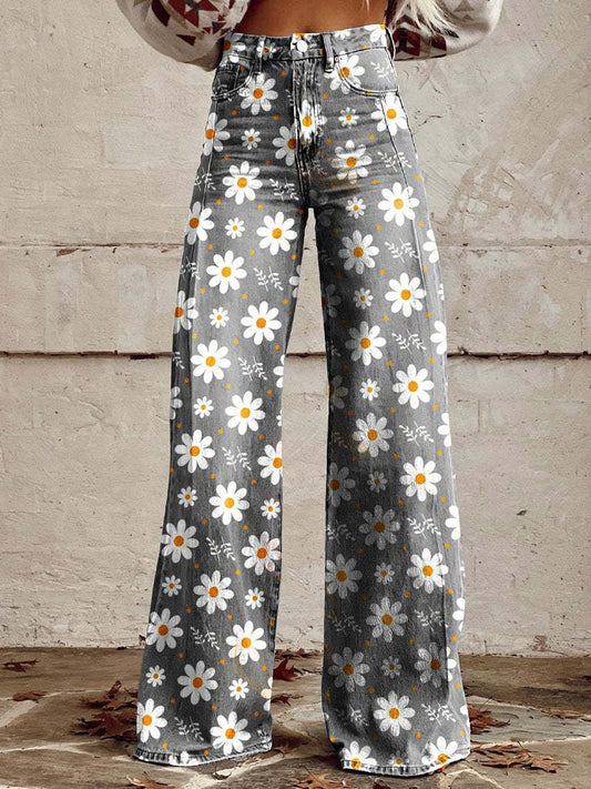 Beatrice | Chic Ivory Floral Wide-Leg Trousers